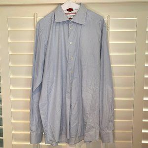 Eton Contemporary York Men's Blue and White Button-Down Dress Shirt-17 1/2